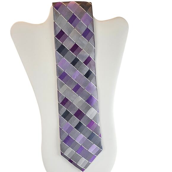 Mens Tie Purple Gray Geometric Silk 59" Classic 3.75"  Kenneth Cole Reaction - Picture 10 of 11